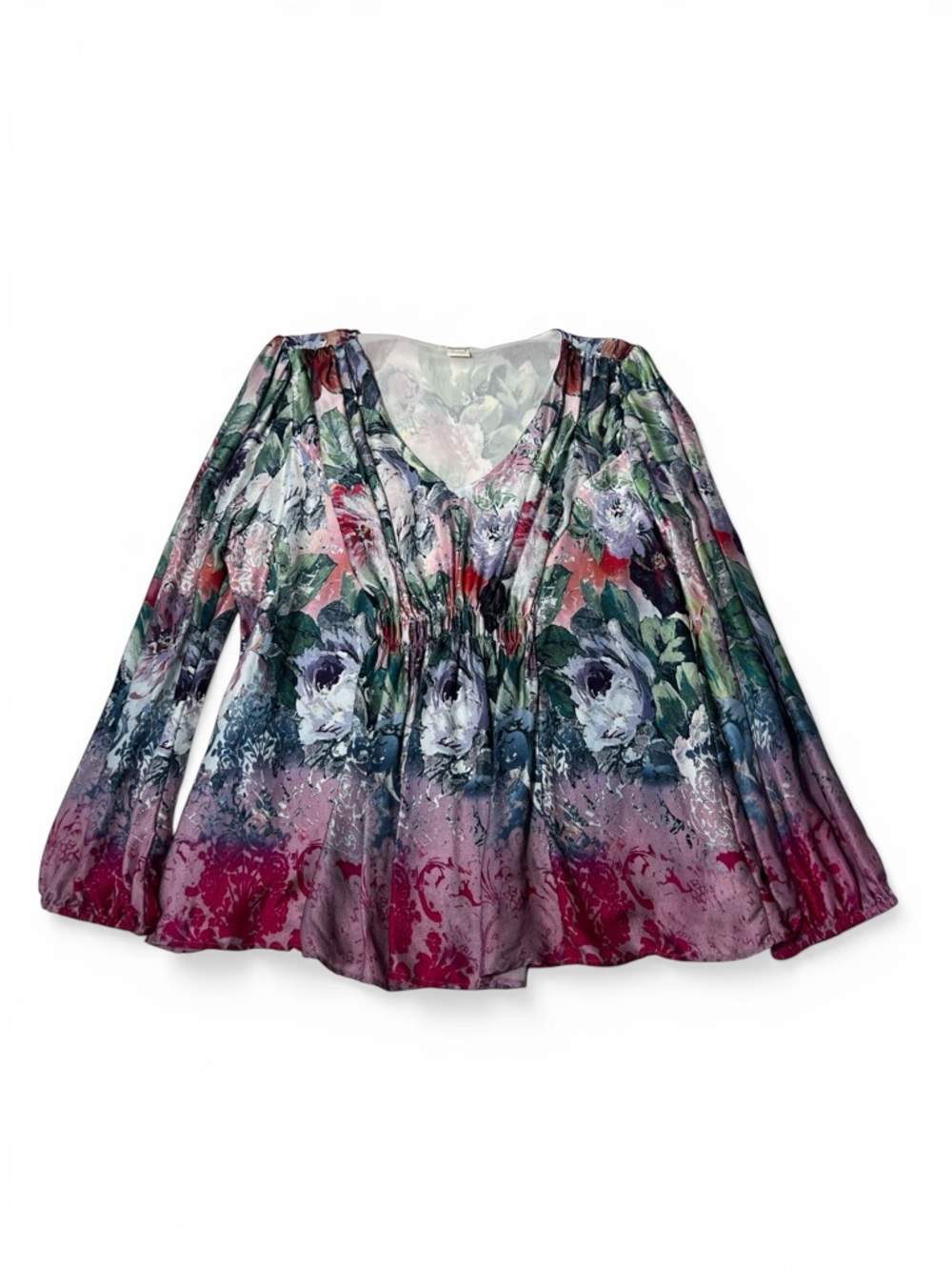 Sundance Multicolor Women’s Floral Silk V-Neck Peasant Tunic - L - Picture 2 of 10